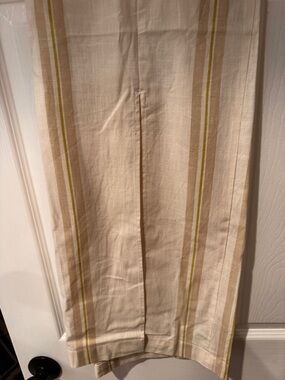 Beige Linen-Blend Striped Pencil Skirt with Olive Accent